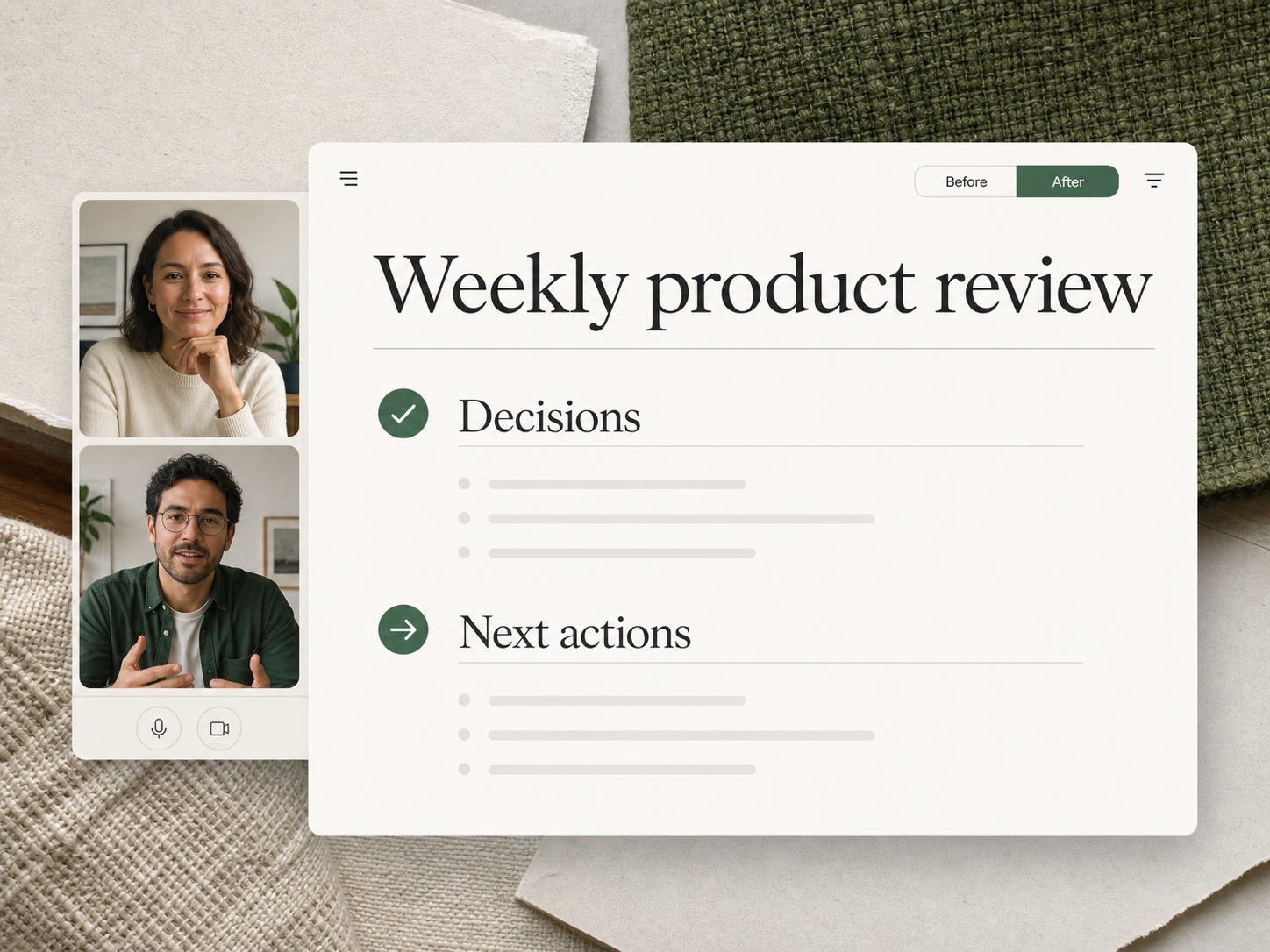 Original Afterword meeting note and video-call product visual